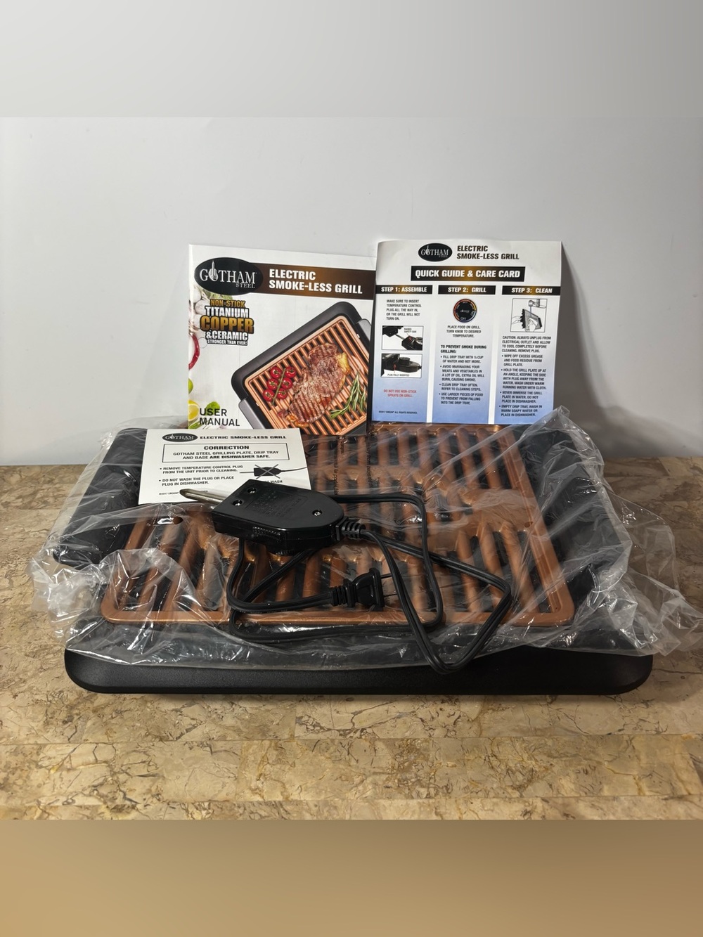 Gotham Steel Non Stick Titanium & Copper Electric Smoke-Less Grill 16”x14”